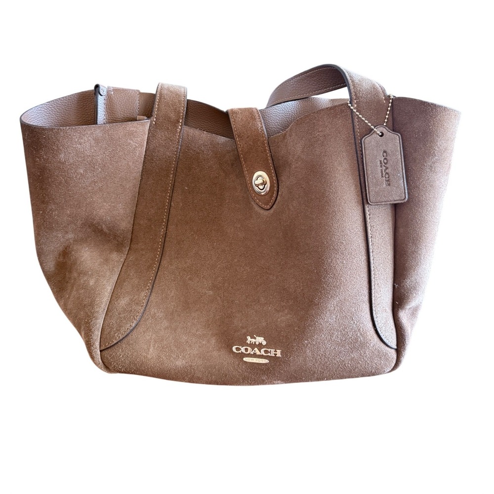 Coach Hadley Turn Lock Tote Bag Brown Suede Boho Western Coastal Cowgirl Purse - Picture 14 of 14